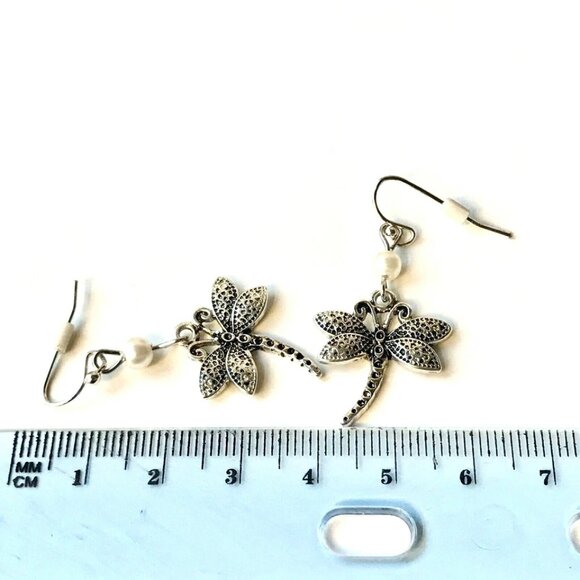 Dragonfly Earrings Silver Plated Pearl Hypo-allergenic Insect Sensitive Ears - Picture 10 of 10